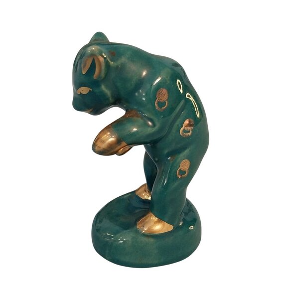 Vintage Green Circus Bear Figurine With Gold Accents - Picture 1 of 7